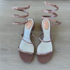 rene caovilla cleo embellished leather sandals rose gold